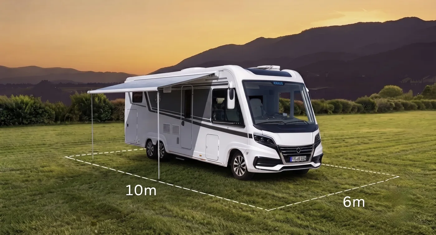 Premium XL Stellplatz für große Wohnmobile am Campingplatz Spielberg (10 × 6 m), Abendstimmung